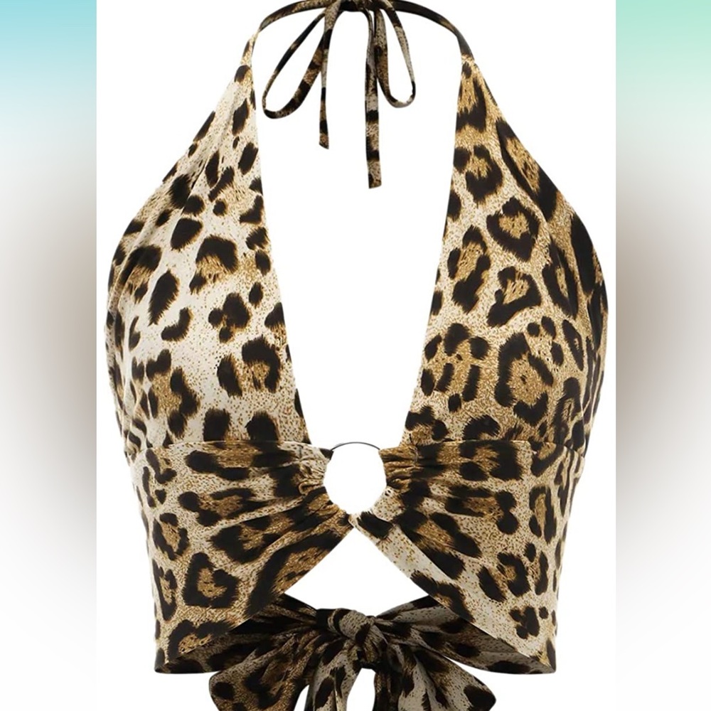 Leopard Halter Tie Top